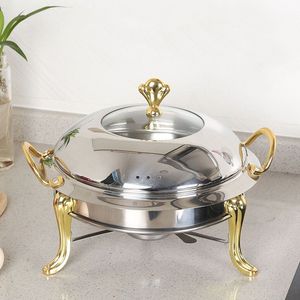 Db Stainless Steel Round Buffet <b>Chafing</b> Dish With Gold Accents Glass Lid Hotel Restaurant Supplies - Product Image 4
