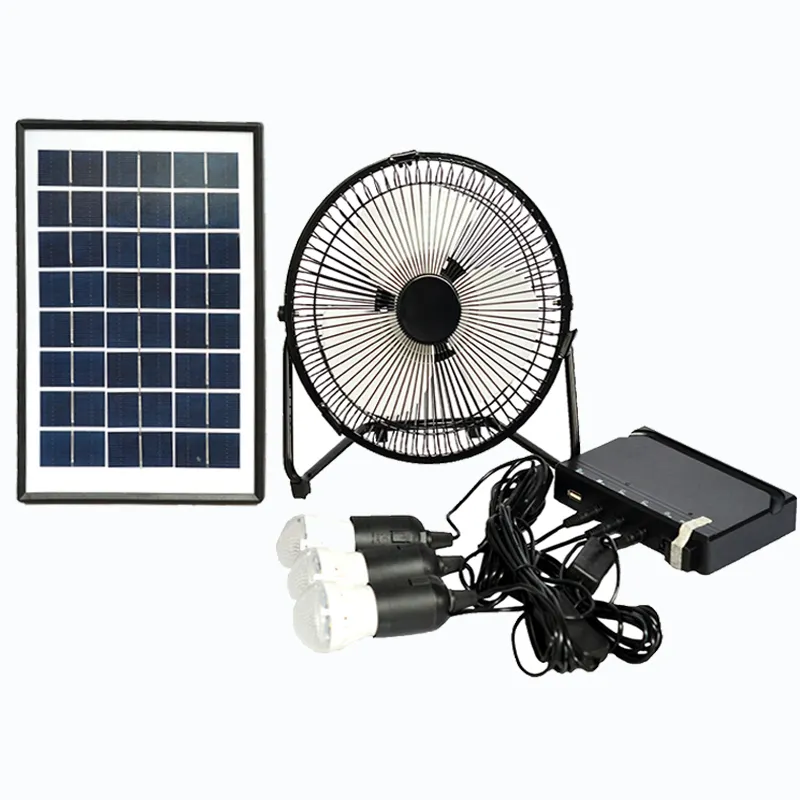 Electric ventilated RV camping Small office/home office outdoor travel fishing solar fan with light set