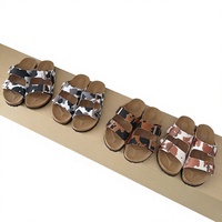 Sandales transfrontalières à deux brides en cuir véritable, imprimé léopard, en crin de cheval, grande taille, semelle en caoutchouc naturel, talon plat