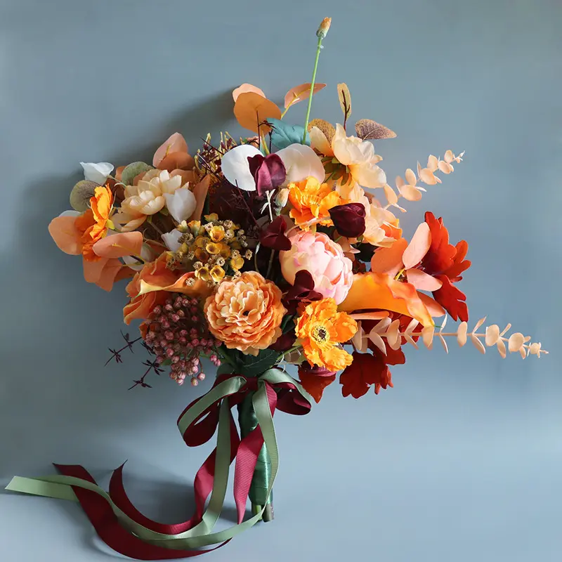 Genya buquê de rosas de simulação, rosas seguras, outono, laranja, decoração de casamento, laranja, rústico, para casamento