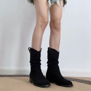 Luxury Fashion Boots Imported Calfskin <strong>Horse</strong> Bit <strong>Square</strong> Heel Autumn Winter Flat Boots - Product Image 4