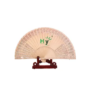 HONGHAO, ventiladores de mano de bambú grabados con impresión personalizada, regalo de cumpleaños Vintage, ventilador de mano de madera plegable para decoración de fiesta de boda