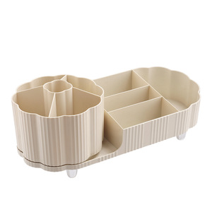 Organisateur de cosmétiques en plastique 4 en 1, boîte de rangement pour maquillage avec porte-pinceaux pour table de maquillage de bureau - Product Image 1