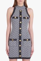 Robe Mini moulante sans manches à col roulé, tenue d'été tendance pour femmes, avec imprimé boutons, décontractée, collection