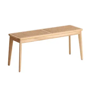 Moderno Estilo Minimal Luz Madeira Maciça Nordic Rattan Bench Madeira Rattan Bench