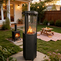 Chauffe-terrasse moderne en verre à flamme, chauffage extérieur au propane avec roues pour jardin, patio, cour et fêtes