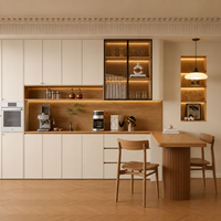 Buffet de salle à manger moderne en bois massif écologique avec table à manger intégrée et étagères vitrées
