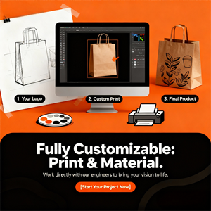 Restaurant Disposable Kraft <b>Paper</b> <b>Bag</b> with Handles for Chicken Wings Takeaway Finger Food Packaging Biodegradable Custom Logo - Product Image 4