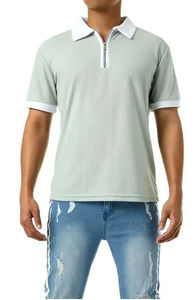 Polos informales al por mayor con contraste de color semi-zip, polos personalizados con cuello vuelto y cremallera, polos de secado rápido - Product Image 2