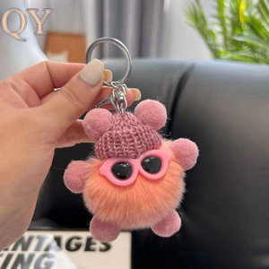 QY mignon peluche boule porte-clés doux moelleux dessin animé jouet pendentif sac à dos sac breloque voiture porte-clés - Product Image 5