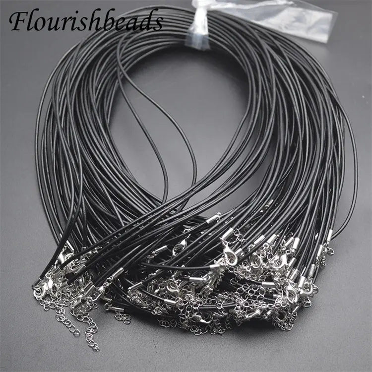 Wholesale Gold Silver Color 2mm Thickness 16/24 Inches Length 2 Inches Extender Black Leather Cord Chains for Necklace Making