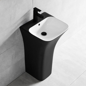 Black <b>Round</b> Ceramic Pedestal <b>Basin</b> Floor Standing Single Hole Smooth Finish Bathroom Sink - Product Image 3
