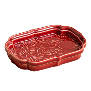 Juego de Bandejas de Servir de Cerámica Estilo Chino, Color Rojo, con Diseño Floral, Plato de Porcelana para Postres y Frutas, Uso Residencial - Product Image 5