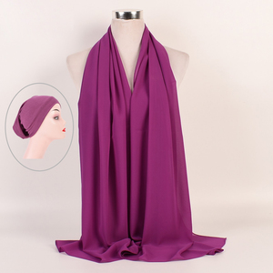 Haute qualité en mousseline de soie tissu musulman foulard Base chapeau en Stock écharpe pour femmes <span class=keywords><strong>voile</strong></span> jumelé avec coton intégré Polyester Long - Product Image 6