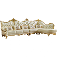 Ensemble de canapés de salon de luxe de style royal européen, en bois massif et cuir véritable, canapés en forme de L pour le mobilier de salon