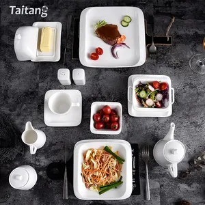 Taitang Cixuan Restaurant Hotel Simple Square Shape Dinnerware Sets White Square Dinner Set