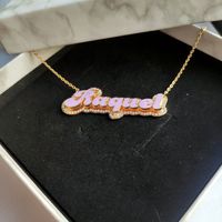 Collar de esmalte con colgante doble para mujer, joyería, regalo de Navidad, collar de nombre de esmalte personalizado chapado en oro con diamantes de imitación