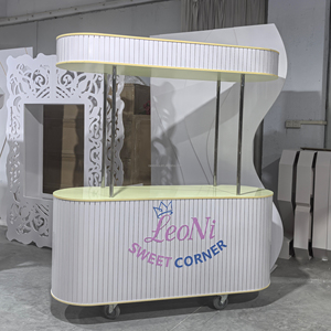 Carrello Portadolci in PVC Bianco con Espositore per Champagne e Dessert, Stand Espositivo per Negozi con Illuminazione - Product Image 4
