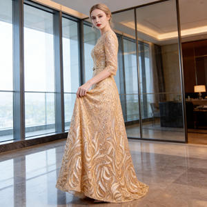 فستان سهرة أنيق أحمر بياقة على شكل V لصيف 2026، فستان أم العروس الجديد الذهبي للحفلات، فستان سهرة مستقيم من البوليستر OEM - Product Image 5