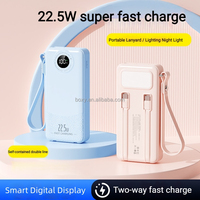 Nuevo Cargador Portátil con Logotipo Personalizado Tipo-C de Carga Rápida Bidireccional de 22.5W y 10000mAh con Cables Integrados, Banco de Energía de 20000mAh
