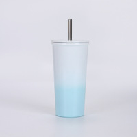 Gobelet isotherme en acier inoxydable à double paroi avec paille, pour lait, jus, café, avec couvercle – Vente en gros