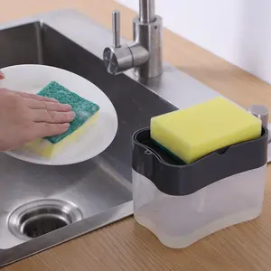 Outils de cuisine Distributeur de détergent portable pour la cuisine Boîte à savon avec porte-éponge Presse à main Distributeur de savon en mousse Pompe