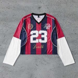 T-shirt Homme Décontracté Américain Streetwear Rayé à Double Manches Personnalisé, T-shirt Oversize à Manches Longues avec Impression Numérique Personnalisée - Product Image 1