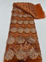 NI.AI Dentelle de tulle brodée de perles de luxe, or champagne, avec motif écailles de poisson symétrique et surpiqûres de qualité supérieure, pour tissu de tenue de cérémonie