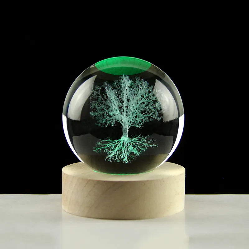 Boule de l'arbre de vie gravée au laser 3D, veilleuse LED pour chambre à coucher