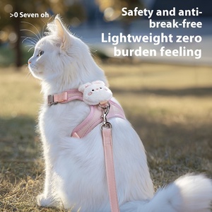 Set tali dan kekang kucing antibocor, tali pengaman anak kucing dapat diatur dengan strip reflektif - Product Image 3