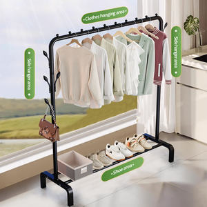 Vente en gros de séchoir à linge en métal à tige unique avec crochets Porte-manteau amélioré Organisateur de tissu pour chambre à coucher ou balcon - Product Image 5