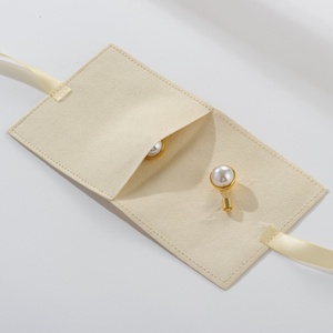 Custom Suede Earrings Microfiber Packaging Bag Jewelry Microfiber Wedding <b>Gift</b> Pouches With Tie - Product Image 2