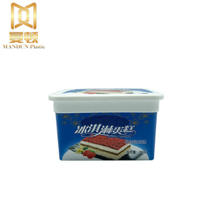 Mandun IML Frozen Yogurt Pudding Eis behälter Box mit Deckel in Form Etikett Kunststoff Lebensmittel Custom ized Square Einweg