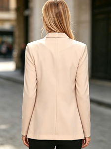 Blazer ouvert pour femme, col châle, manches longues, couleur unie beige, veste de costume décontractée pour le bureau - Product Image 3
