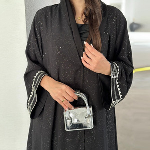 Yibaoli Fabricante Nova Moda 2024 Frente Islâmica Aberta Abaya Kimono Estilo Árabe Dubai Senhoras Glitter Casacos Longo - Product Image 1