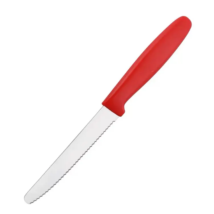 Cuchillo de cocina de Color rojo, cortador de plástico para cortar frutas y verduras, con dientes