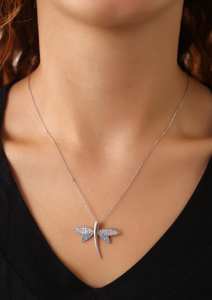 Duyizhao kalung capung 925 perak murni kalung untuk wanita lapis emas batu permata Aquamarine liontin mode untuk hadiah - Product Image 3