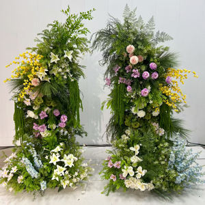 X868 forêt artificielle herbe verte plante feuilles florales corne de taureau vert et blanc soie Rose fleur arc pour mariage toile de fond événement - Product Image 1