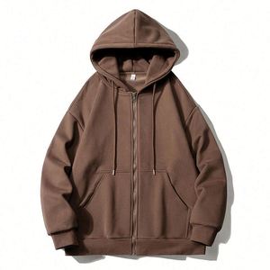 Sweat à capuche unisexe en coton épais de luxe 350 g/m² avec fermeture éclair intégrale, en molleton bouclette, vierge, personnalisable avec logo, pour hommes - Product Image 2