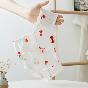 Ensemble de sous-vêtements assortis pour couples, imprimé cerise, caleçons pour hommes, culottes à volants pour femmes, sous-vêtements en soie glacée douce, cadeau de la Saint-Valentin - Product Image 5