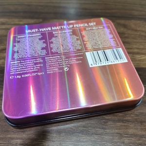 Custom logo Holographic Printing Makeup <strong>Tin</strong> case Lip <strong>Pencil</strong> Box Cosmetics <strong>Tins</strong> with Flocked Tray and Hinged Lid - Product Image 3