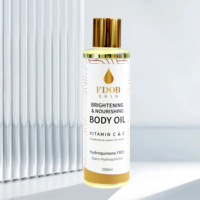 Huile pour le corps éclaircissante et illuminante FDOB SKIN 200 ml, flacon ambré, formule nourrissante, complexe de vitamines C et E, sans hydroquinone, citron