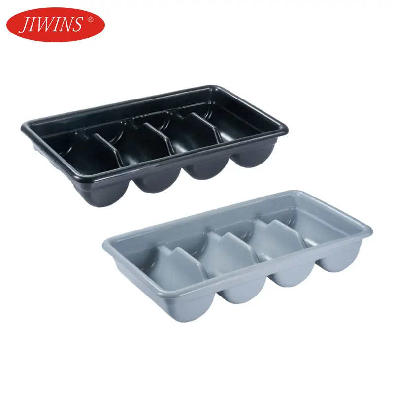 Jiwins Plastic PP commercial Luxury Grey Black 4 Compartment Cutlery Box for Hotel Restaurant