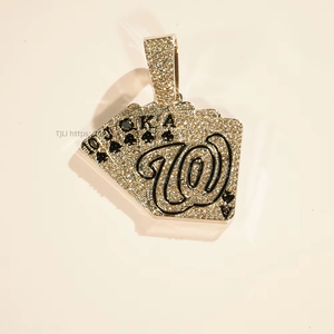 Unisex Stainless Steel Straight Flush of Spades Pendant Necklace Lucky Poker Card Design Rhodium Plated Children's Parties - Product Image 4