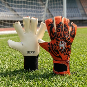 Gants de gardien de but de football personnalisés blancs et orange, paume plate de 4 mm, gants de gardien de but en latex embossé - Product Image 4