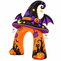 Arche gonflable d'Halloween avec chapeau de sorcière, ailes de chauve-souris, citrouilles et fantômes, pour la décoration extérieure de jardin, pelouse et maison hantée