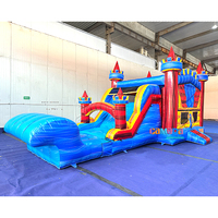 Château gonflable de grande qualité en marbre avec toboggan aquatique/sèche, combo commercial avec piscine amovible