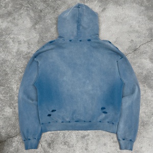 Vente en gros : Sweat à capuche zippé en molleton bouclette, coton épais, coupe ample, effet vieilli, délavé à l'acide, avec motif graphique de créateur, pour homme et unisexe - Product Image 2