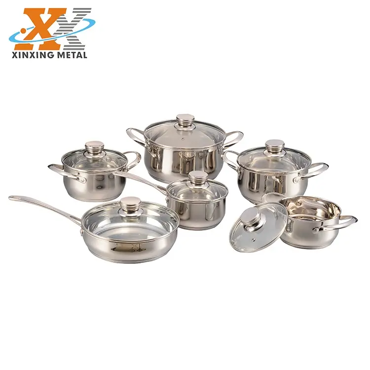 सस्ते Hight गुणवत्ता आसान खाना पकाने 12 Pcs जर्मन स्टेनलेस स्टील Cookware सेट