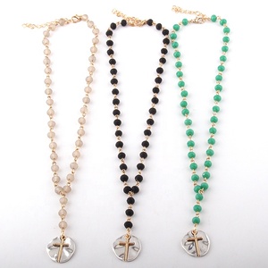 Joyería de moda de oro <span class=keywords><strong>corto</strong></span> <span class=keywords><strong>Rosario</strong></span> collar de cadena de las mujeres de aleación de Disco Cruz colgante collar de Gargantilla - Product Image 1